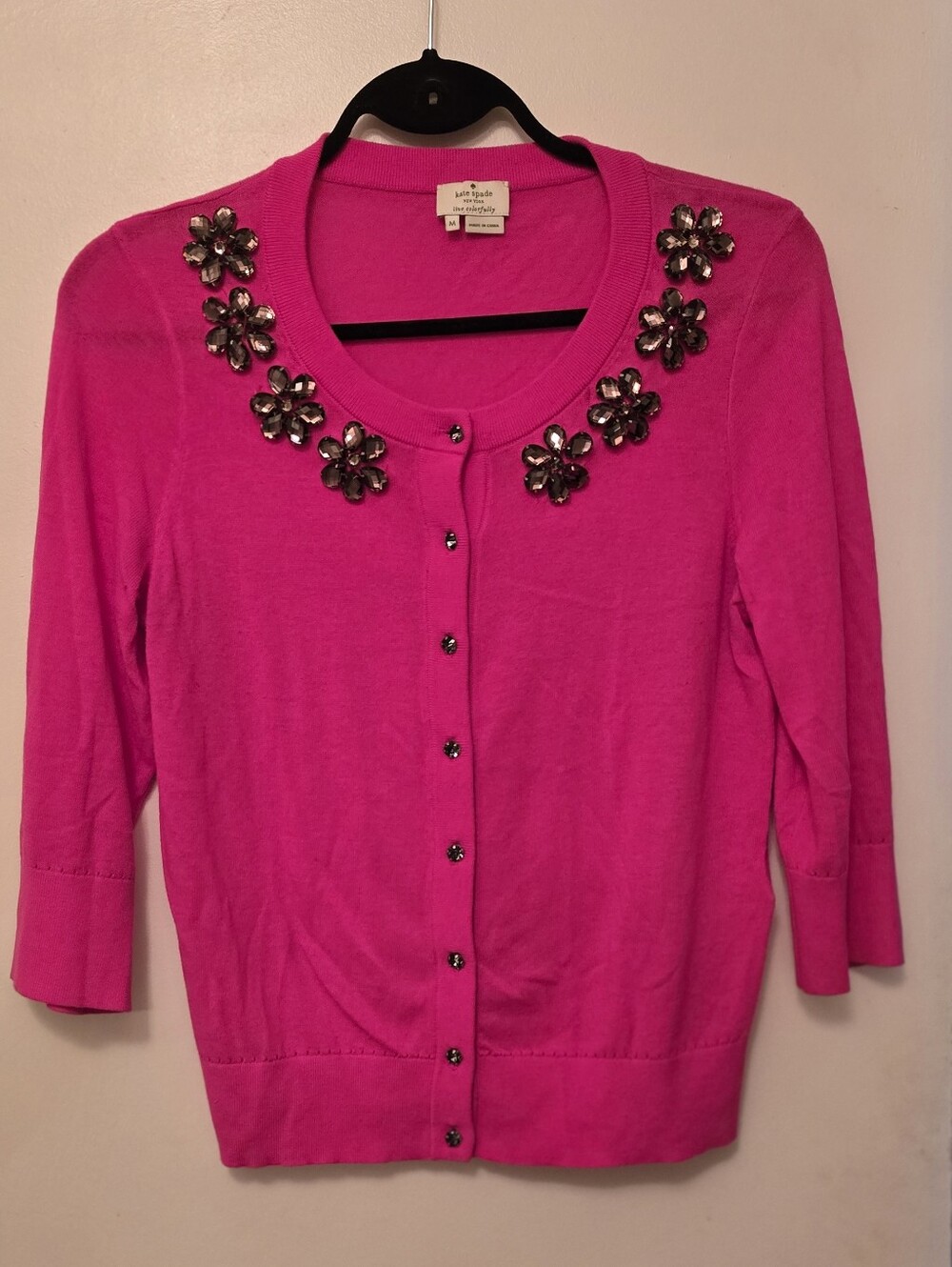 Kate Spade Bright Pink Jeweled Scoop-Neck Cardigan